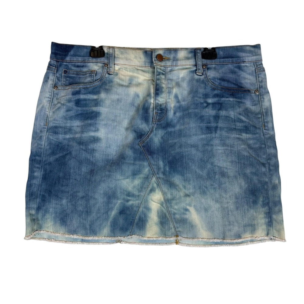 Y2K Gap Denim Skirt Womens 32 Blue Tie Dye A-Line Raw Hem Stretch 5 Pocket 1969